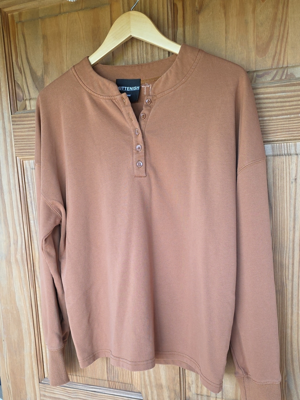 Kittenish Copper Henley Pullover Sweatshirt Large